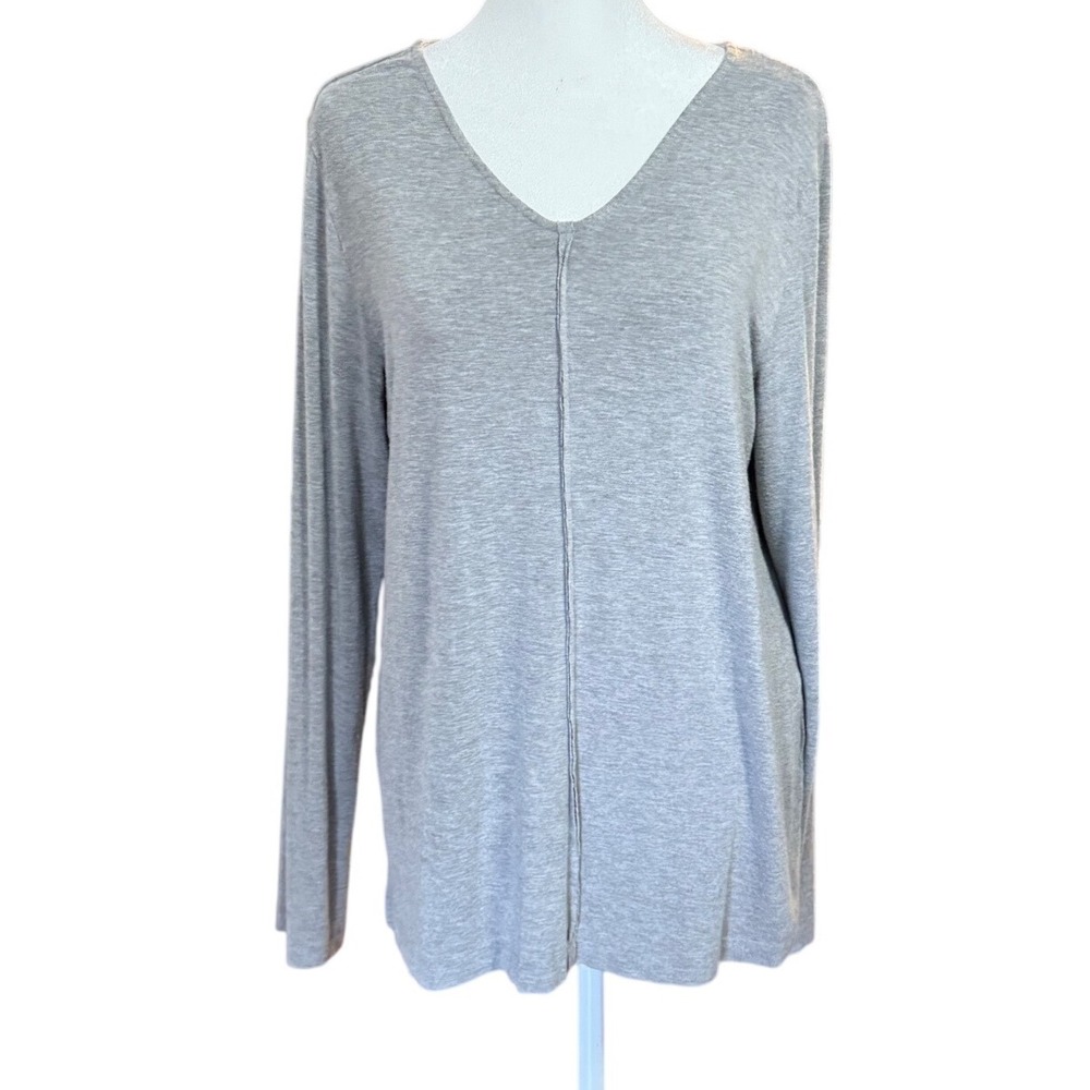 Eileen Fisher Womens Small Grey V-Neck Center Seam Long Sleeve Viscose Top